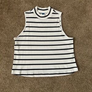 Ribbed &cropped mock neck striped tank
